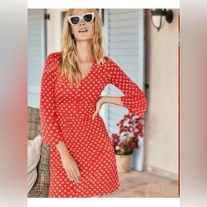 Boden Red pop star spot Scarlett Jersey dress Red White Sunburst 6